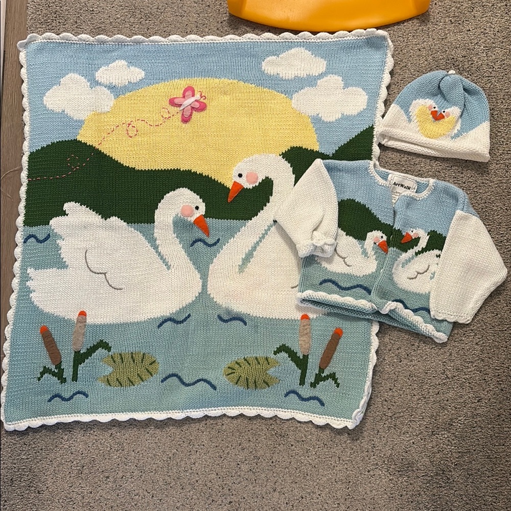 Kids Swan Knit Matching Set - Blue and White